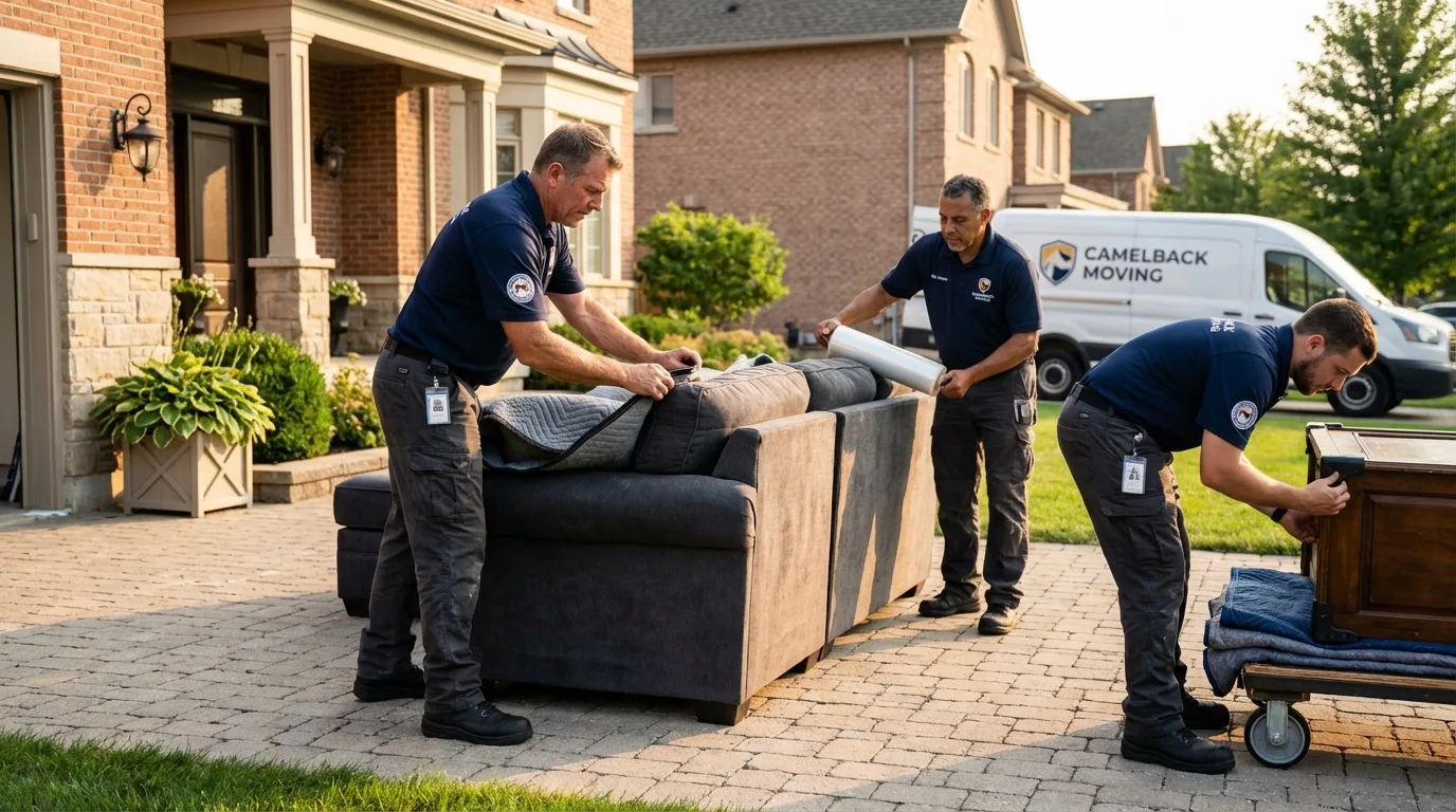 Large estate moving crew wrapping furniture in Minnetonka, MN